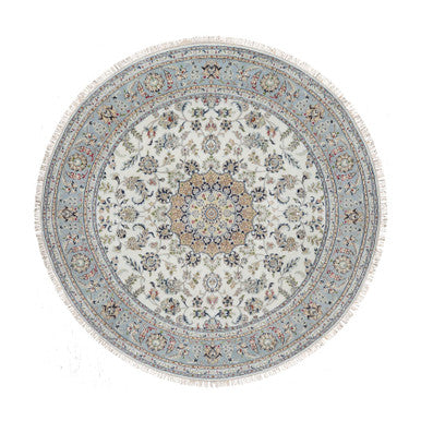 Traditional Wool & Silk Hand Knotted Rug Ivory 8.1X8.1  -O091036