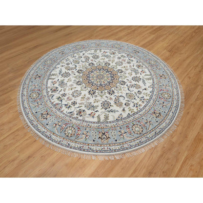 Traditional Wool & Silk Hand Knotted Rug Ivory 8.1X8.1  -O091036