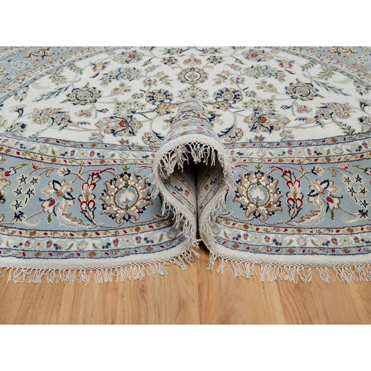 Traditional Wool & Silk Hand Knotted Rug Ivory 8.1X8.1  -O091036