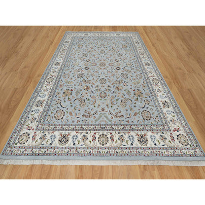 Traditional Wool & Silk Hand Knotted Rug Blue 8.9X12.4  -O091037