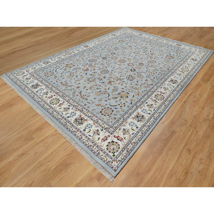 Traditional Wool & Silk Hand Knotted Rug Blue 8.9X12.4  -O091037