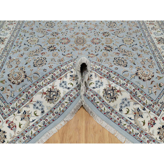 Traditional Wool & Silk Hand Knotted Rug Blue 8.9X12.4  -O091037