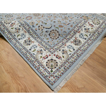 Traditional Wool & Silk Hand Knotted Rug Blue 8.9X12.4  -O091037