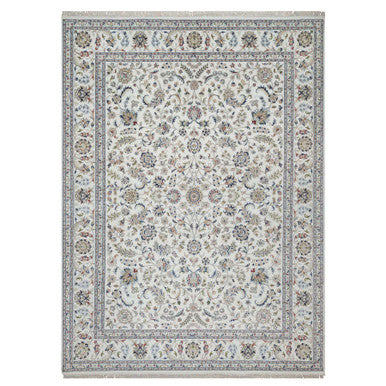 Traditional Wool & Silk Hand Knotted Rug Ivory 9.0X12.4  -O091038