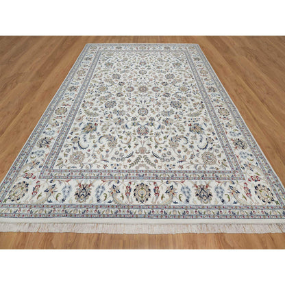 Traditional Wool & Silk Hand Knotted Rug Ivory 9.0X12.4  -O091038