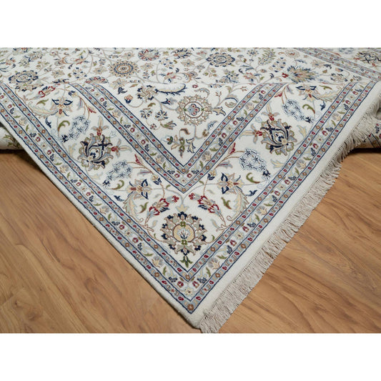 Traditional Wool & Silk Hand Knotted Rug Ivory 9.0X12.4  -O091038