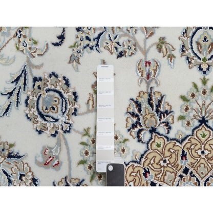 Fine Oriental Wool & Silk Hand Knotted Rug Ivory 7.0X7.0  -O091040
