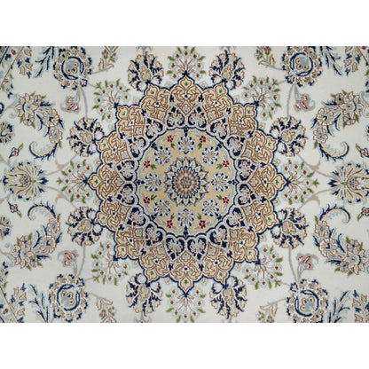 Fine Oriental Wool & Silk Hand Knotted Rug Ivory 7.0X7.0  -O091040