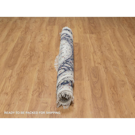 Fine Oriental Wool & Silk Hand Knotted Rug Ivory 7.0X7.0  -O091040