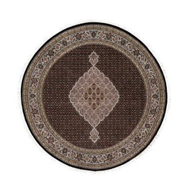 Traditional Wool Hand Knotted Rug Black 8.0X8.0  -O091041