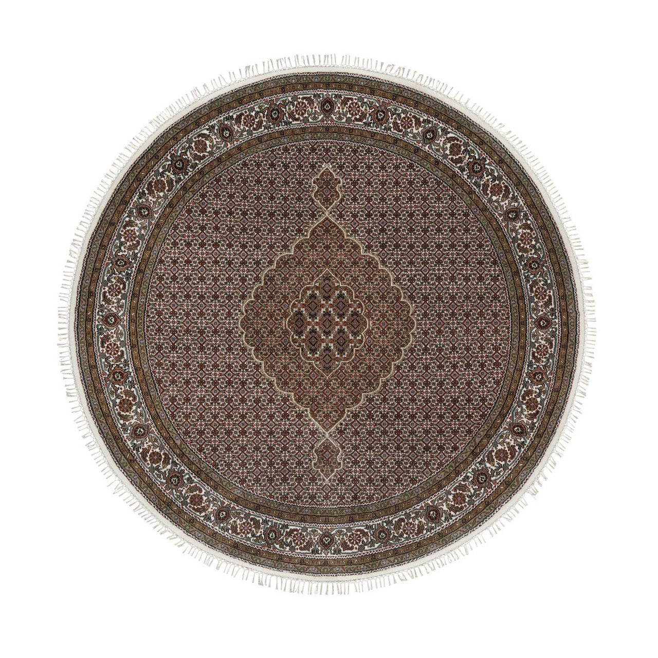 Ivory 7'6" x 7'6" Traditional Hand knotted Wool Rug - Sku: O091042
