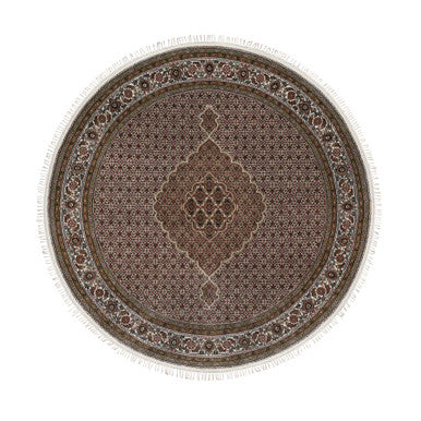 Traditional Wool Hand Knotted Rug Ivory 7.6X7.6  -O091042