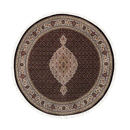 Traditional Wool Hand Knotted Rug Black 6.0X6.0  -O091043
