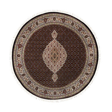 Traditional Wool Hand Knotted Rug Black 6.0X6.0  -O091043