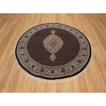 Traditional Wool Hand Knotted Rug Black 6.0X6.0  -O091043