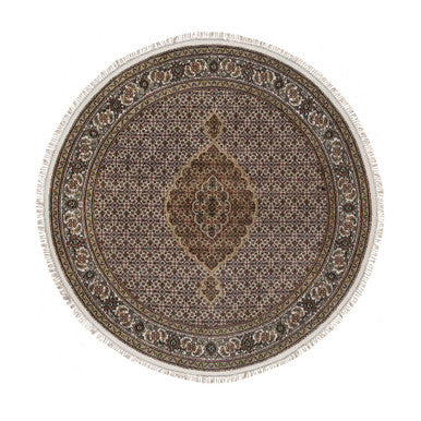 Traditional Wool Hand Knotted Rug Ivory 6.0X6.0  -O091044
