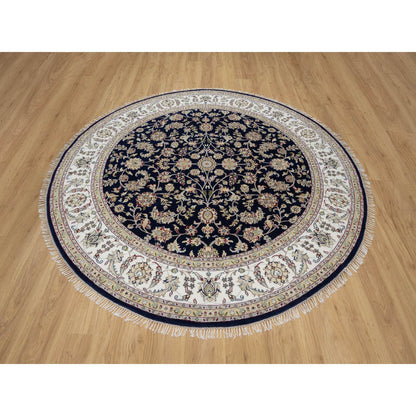 Traditional Wool & Silk Hand Knotted Rug Blue 7.10X7.10  -O091045