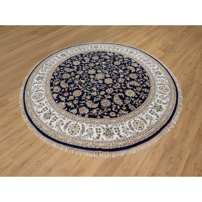 Traditional Wool & Silk Hand Knotted Rug Blue 7.10X7.10  -O091045