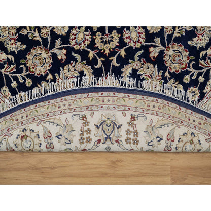 Traditional Wool & Silk Hand Knotted Rug Blue 7.10X7.10  -O091045