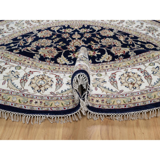Traditional Wool & Silk Hand Knotted Rug Blue 7.10X7.10  -O091045