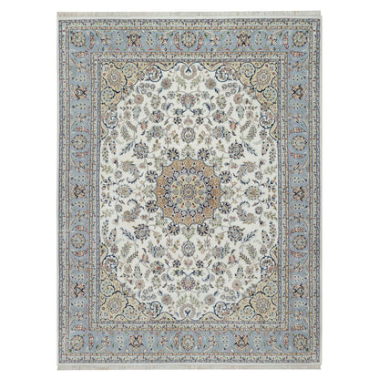 Traditional Wool & Silk Hand Knotted Rug Ivory 7.10X10.3  -O091046