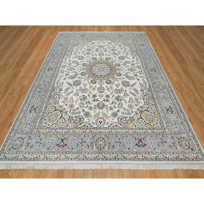 Traditional Wool & Silk Hand Knotted Rug Ivory 7.10X10.3  -O091046