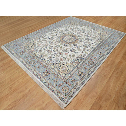 Traditional Wool & Silk Hand Knotted Rug Ivory 7.10X10.3  -O091046