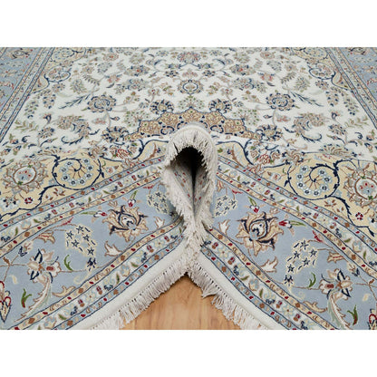 Traditional Wool & Silk Hand Knotted Rug Ivory 7.10X10.3  -O091046