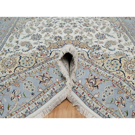 Traditional Wool & Silk Hand Knotted Rug Ivory 7.10X10.3  -O091046