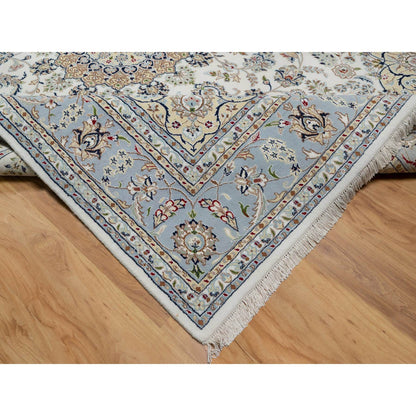 Traditional Wool & Silk Hand Knotted Rug Ivory 7.10X10.3  -O091046