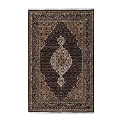 Traditional Wool Hand Knotted Rug Black 5.10X9.2  -O091047