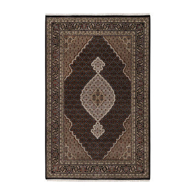 Traditional Wool Hand Knotted Rug Black 5.10X9.2  -O091047