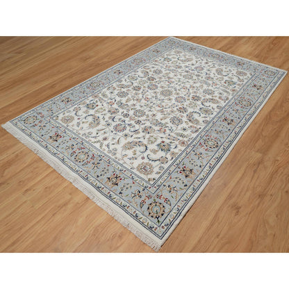 Traditional Wool & Silk Hand Knotted Rug Ivory 6.0X9.0  -O091049