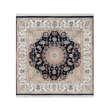 Traditional Wool & Silk Hand Knotted Rug Blue 4.0X4.0  -O091053