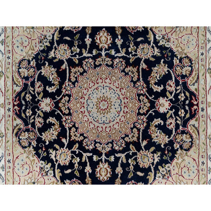 Traditional Wool & Silk Hand Knotted Rug Blue 4.0X4.0  -O091053
