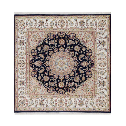 Traditional Wool & Silk Hand Knotted Rug Blue5.0X5.0  -O091054
