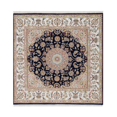 Traditional Wool & Silk Hand Knotted Rug Blue5.0X5.0  -O091054