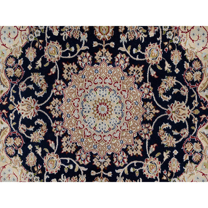 Traditional Wool & Silk Hand Knotted Rug Blue5.0X5.0  -O091054