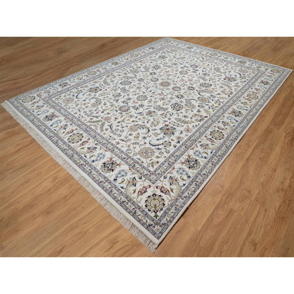Traditional Wool & Silk Hand Knotted Rug Ivory 9.0X12.1  -O091055