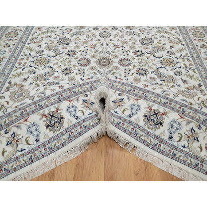 Traditional Wool & Silk Hand Knotted Rug Ivory 9.0X12.1  -O091055