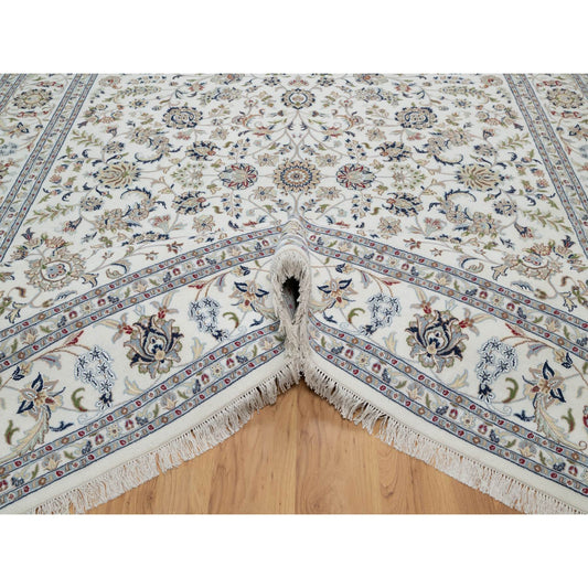 Traditional Wool & Silk Hand Knotted Rug Ivory 9.0X12.1  -O091055