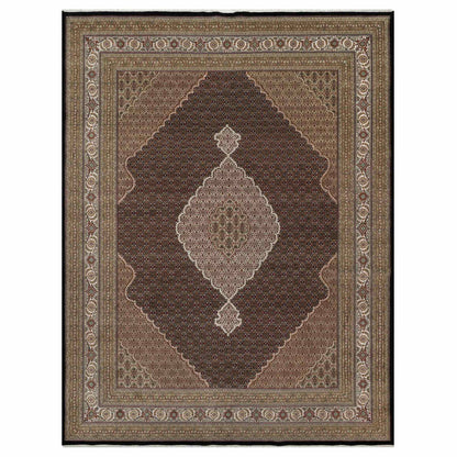 Traditional Wool Hand Knotted Rug Black 11.8X15.2  -O091056