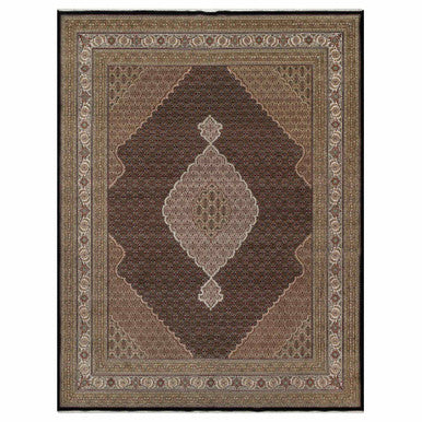 Traditional Wool Hand Knotted Rug Black 11.8X15.2  -O091056