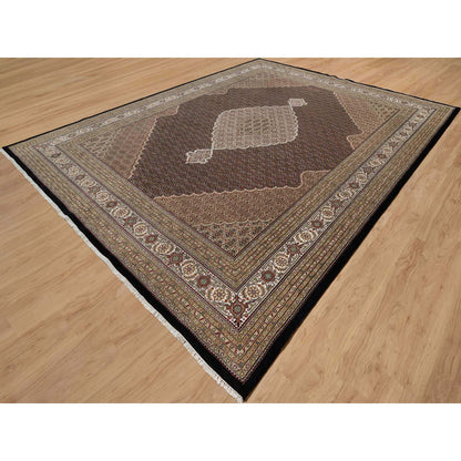 Traditional Wool Hand Knotted Rug Black 11.8X15.2  -O091056