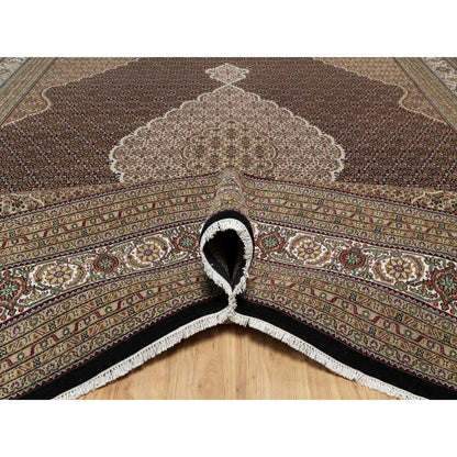 Traditional Wool Hand Knotted Rug Black 11.8X15.2  -O091056