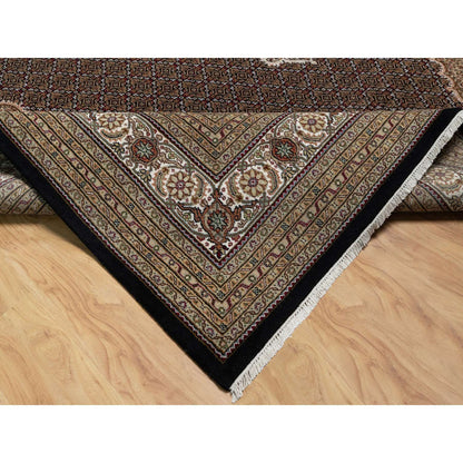 Traditional Wool Hand Knotted Rug Black 11.8X15.2  -O091056