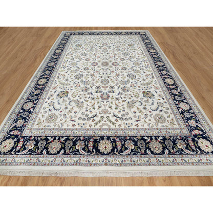 Traditional Wool & Silk Hand Knotted Rug Ivory 10.2X14.0  -O091057