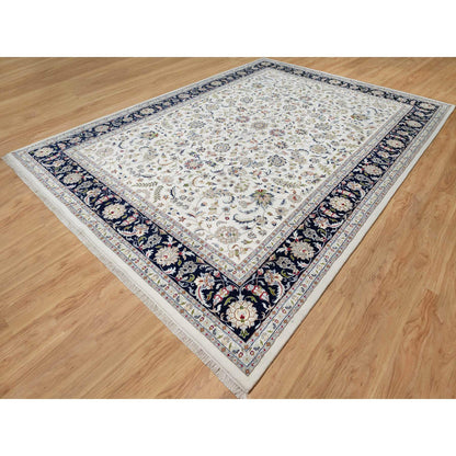 Traditional Wool & Silk Hand Knotted Rug Ivory 10.2X14.0  -O091057