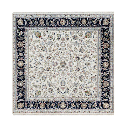 Traditional Wool & Silk Hand Knotted Rug Ivory7.8X7.9  -O091058