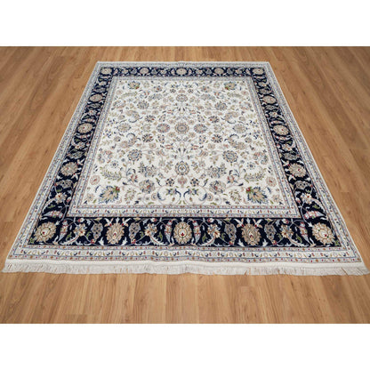 Traditional Wool & Silk Hand Knotted Rug Ivory7.8X7.9  -O091058